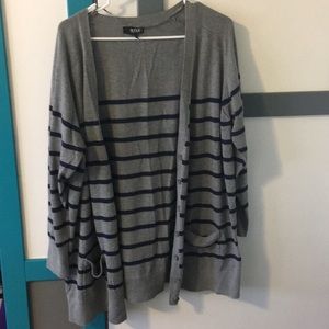 Grey and Navy Blue striped cardigan sweater